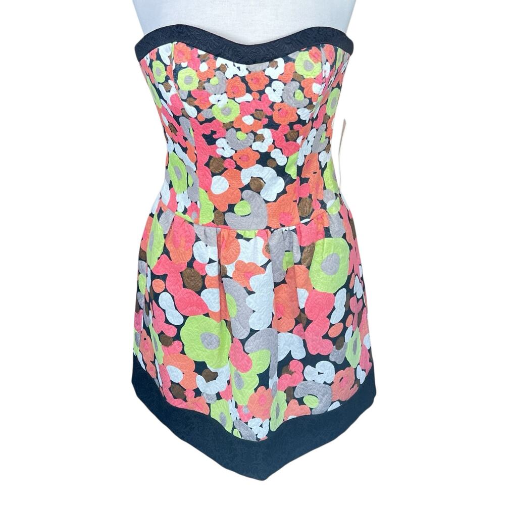 Jessica Simpson “Deco Daisy Print” Strapless Dress with Crinoline Size 4 NWT